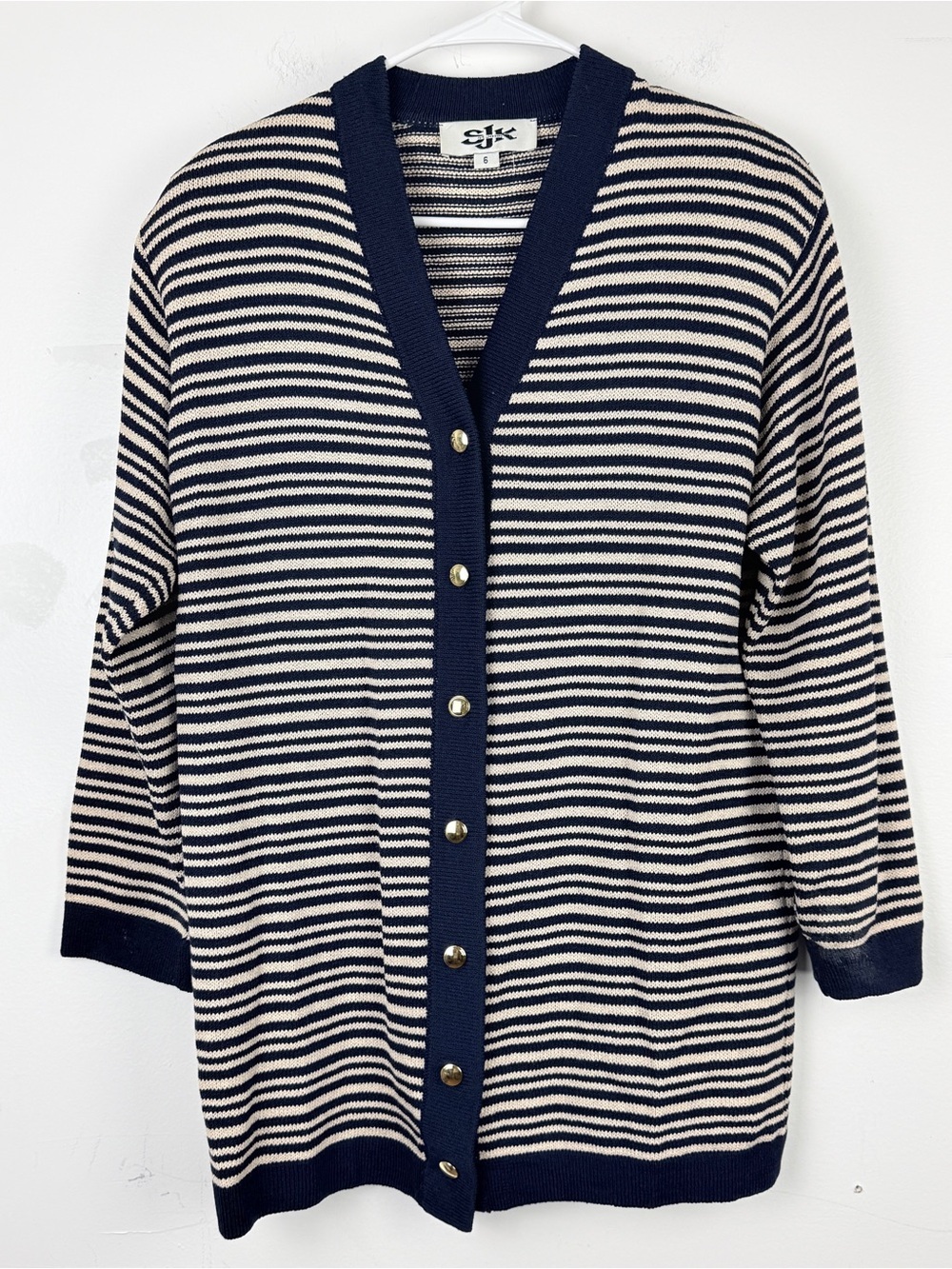 Vintage St John Knit Strip Cardigan Nautical Preppy Coastal Grandmacore 6